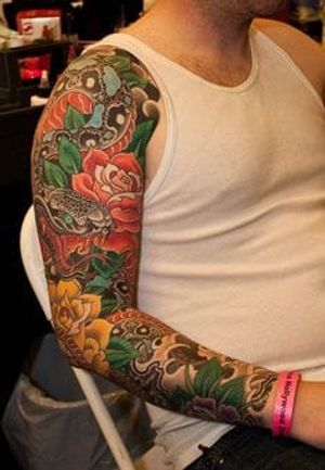 Awesomeflower and snake sleeve, artist unknown