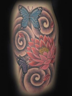 Butterfly Flower Tattoo by Blood Line Tattoos