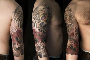 Skull Flower Tattoo by Shane Tan