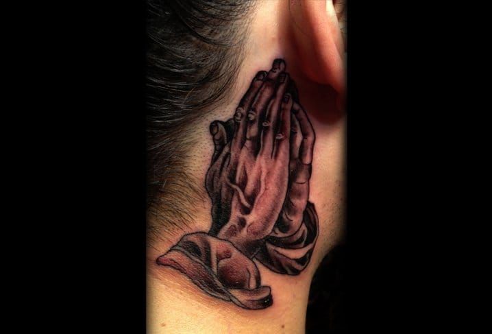 Praying Hands Tattoo  Hand tattoos for guys Small neck tattoos Small  tattoos for guys