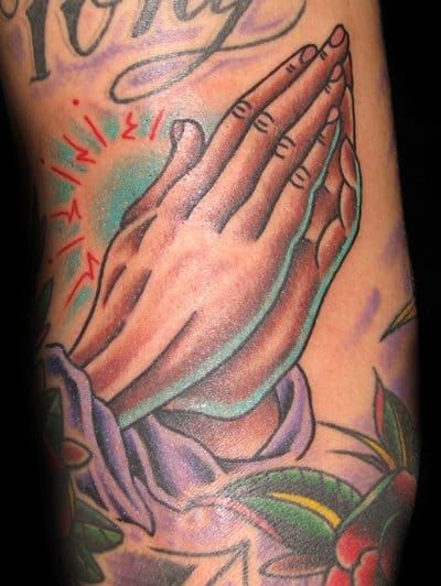 Bold work by Last Sparrow Tattoo #prayinghandstattoo #prayinghands