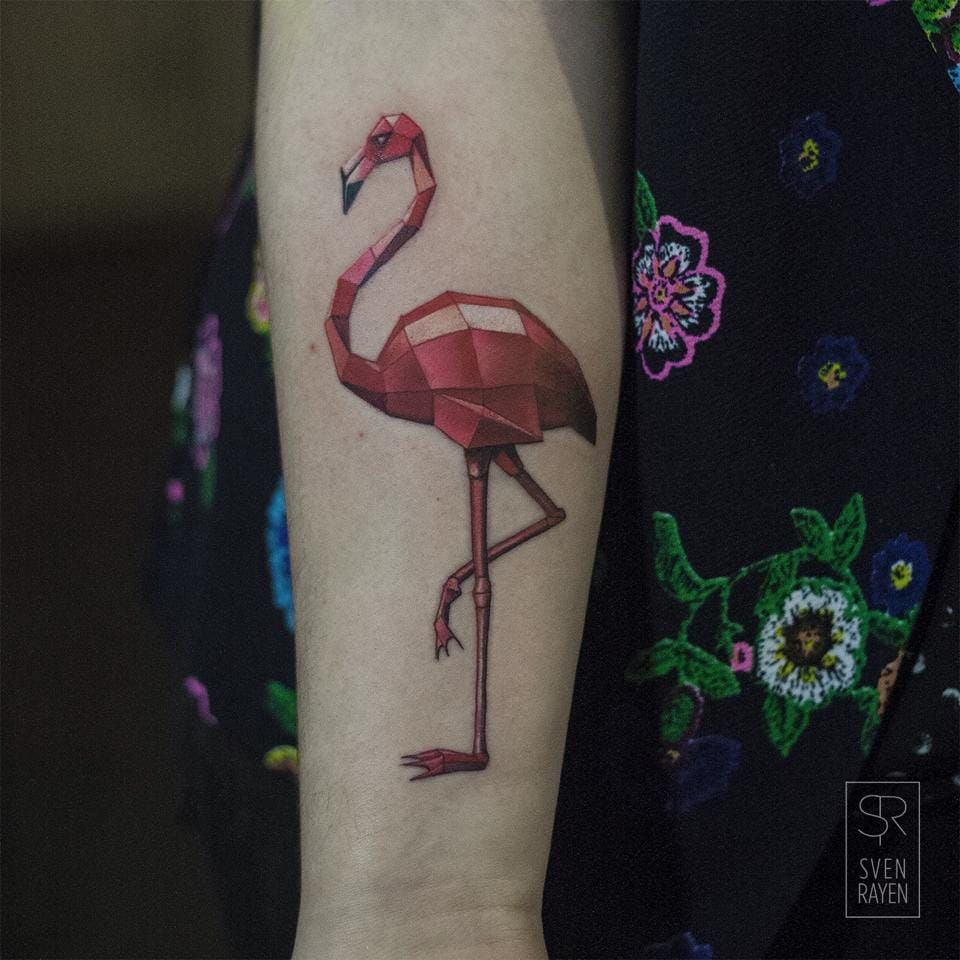 Geometric flamingo tattoo