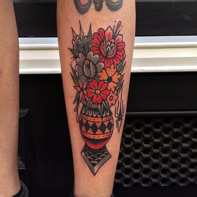 Traditional flower vase tattoo by Mike Nofuck  Tattoogridnet