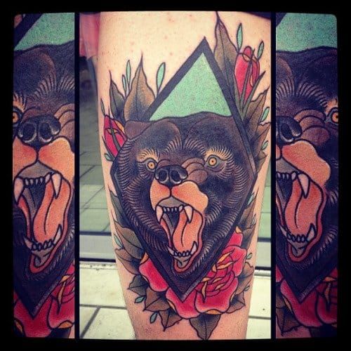 My new piece bear with a sword through its head Done by Chris at American  Vintage Tattoo Orange CA  rtraditionaltattoos