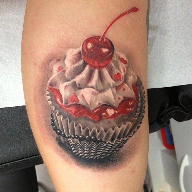 Pink And Red Cupcake Tattoos Designs