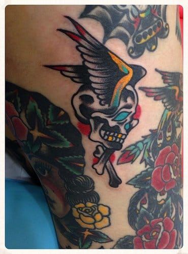 Cool Winged Skull Filler Tattoo, artist unknown