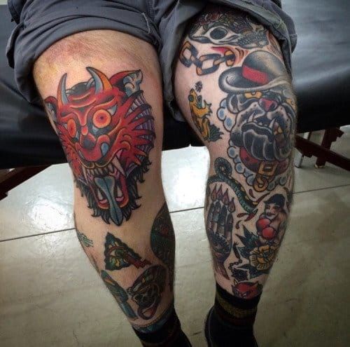 Old School Leg Tattoos by Franz Stefanik