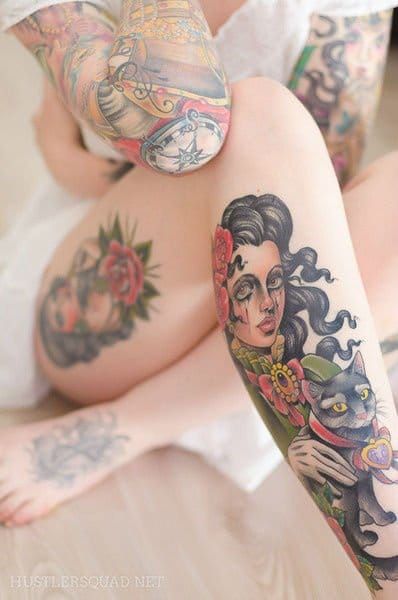 Great Neo-Traditional Leg Tattoo