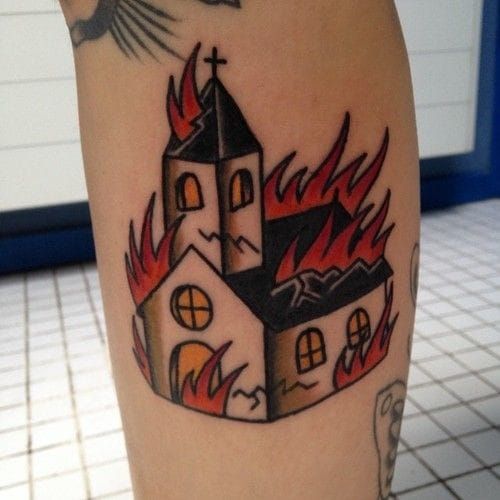 20 Controversial Burning Church Tattoos!! • Tattoodo