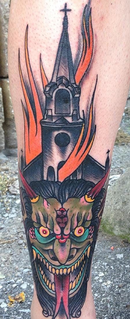 Church Devil Tattoo by Gary Dunn
