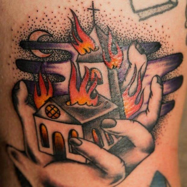 Burning church tattoo