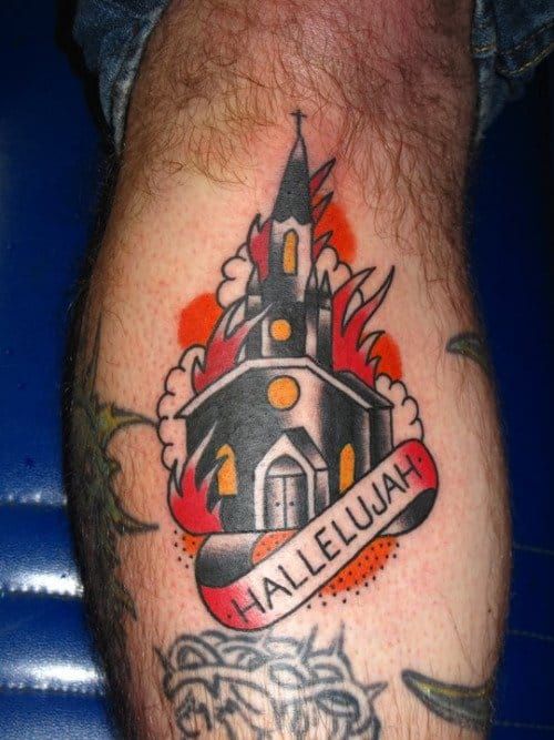 Burning church tattoo