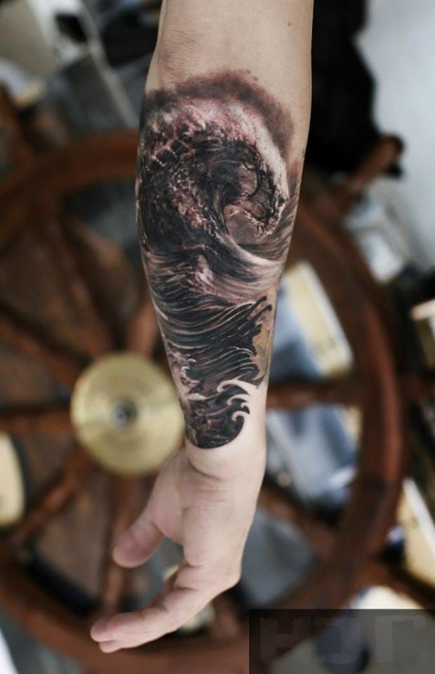 Waves in the ocean forearm sleeve by Kyle at the Grasshopper UK London  r tattoo