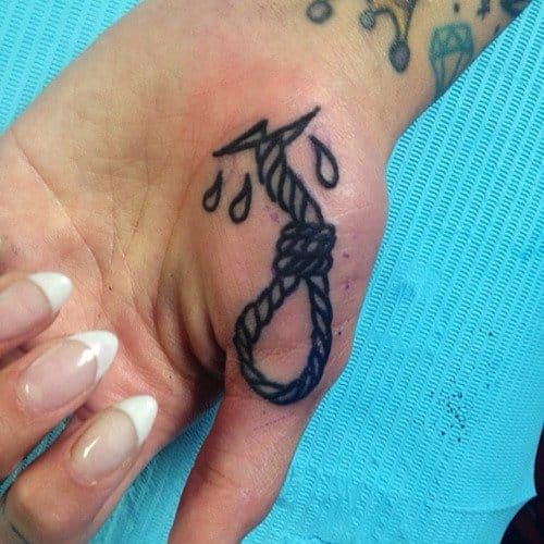 Noose Thumb Tattoo, unknown artist