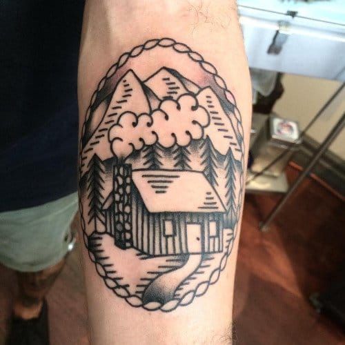 40 Log Cabin Tattoo Designs For Men  Dwelling Ink Ideas