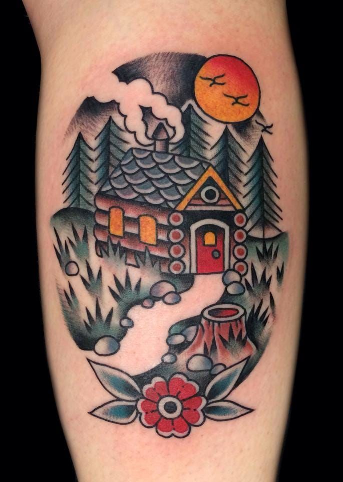 40 Log Cabin Tattoo Designs For Men  Dwelling Ink Ideas  Cabin tattoo  Tattoo designs men Tattoos