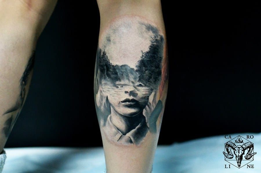 You can find more double exposure tattoos by Caroline Friedmann on internet.