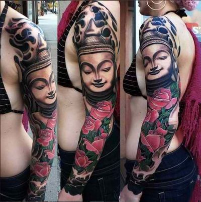 Buddha tattoo by Kore Flatmo. #buddha #koreflatmo #roses