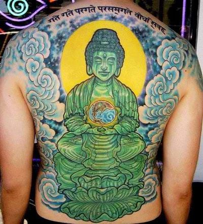 And this one's lookin' like a real Jade! Beautiful shading techniques & choice of colors. Awesome Buddha tattoo. #buddha