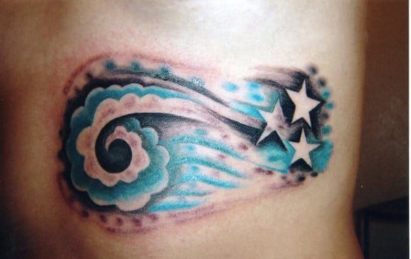 Moon With Stars and Clouds Tattoo On Leg