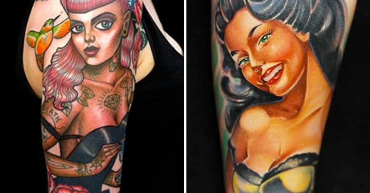 traditional pin up girl face tattoo