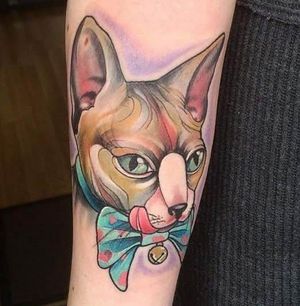 Colorful Egyptian Cat Tattoo by Lawrence Canham