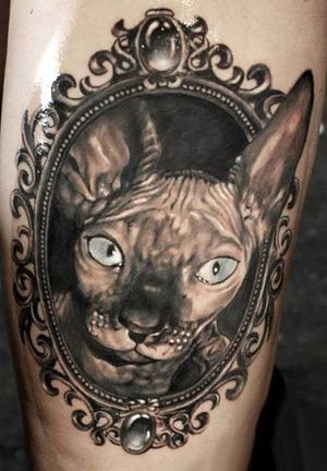 Sphynx Cat Portrait Tattoo by Proki Tattoo