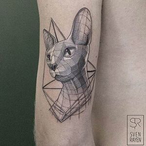 Geometric Sphynx Cat Tattoo by Sven Rayen