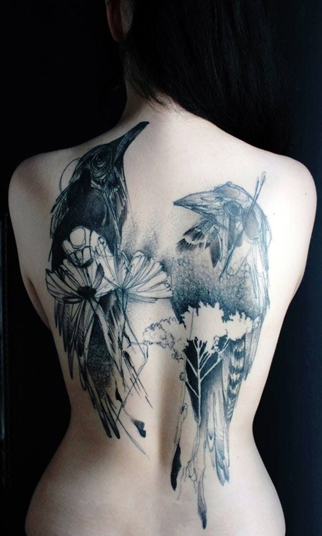 This back piece found on hypeness.com.br is a great example that even big tattoos can be soft and beautiful. #femininetattoo #femininetattoos
