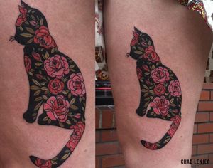 Floral Feline. Tattoo Artist: Chad Lenjer