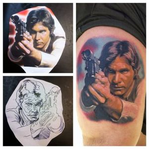 Brilliant Han Solo Tattoo by Zsolt Gömöri #hansolo #ZsoltGomori #starwars #starwarstattoo