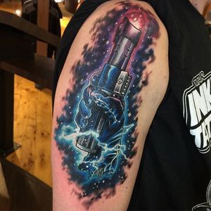 Awesome Lightsaber Hand Tattoo by Bianco Ink-Fusion #lightsaber #biancoinkfusion #starwars #starwarstattoo