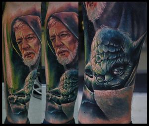 Stunning Obi-Wan and Yoda Tattoo by Chad Chase #obiwan #yoda #starwars #ChadChase