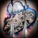 Outstanding Millennium Falcon Tattoo by Chris Toler #milleniumfalcon #starwars #christoler