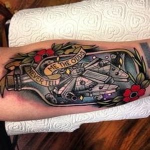 Millennium Falcon Bottle Tattoo by Polly Sands #starwars #pollysands