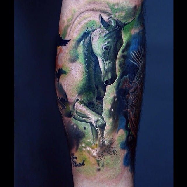 Gorgeous piece by Zhen Cang. equestrian tattoos