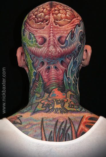 Biomechanical tattoo by Nick Baxter.
