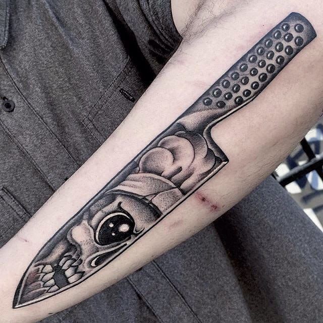 My first tattoo, a chef's knife. Done by Joseph Daou in Beirut, Lebanon : r/ TattooDesigns