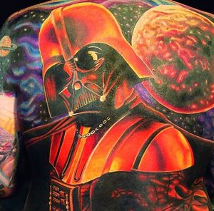 A detail shot of an awesome Darth Vader back piece done by Brandon Bond.