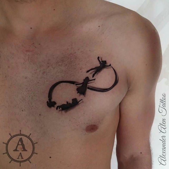 Minimalist Peter Pan tattoo by Aleksandar Alen