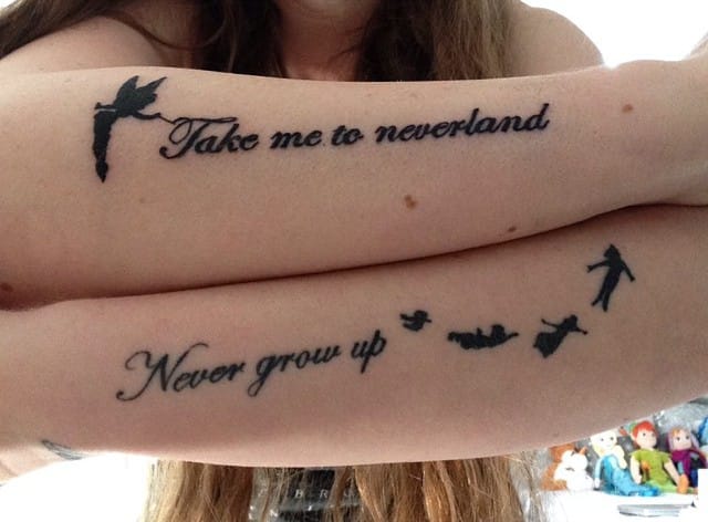 Minimalist Peter Pan flying tattoo of Katie