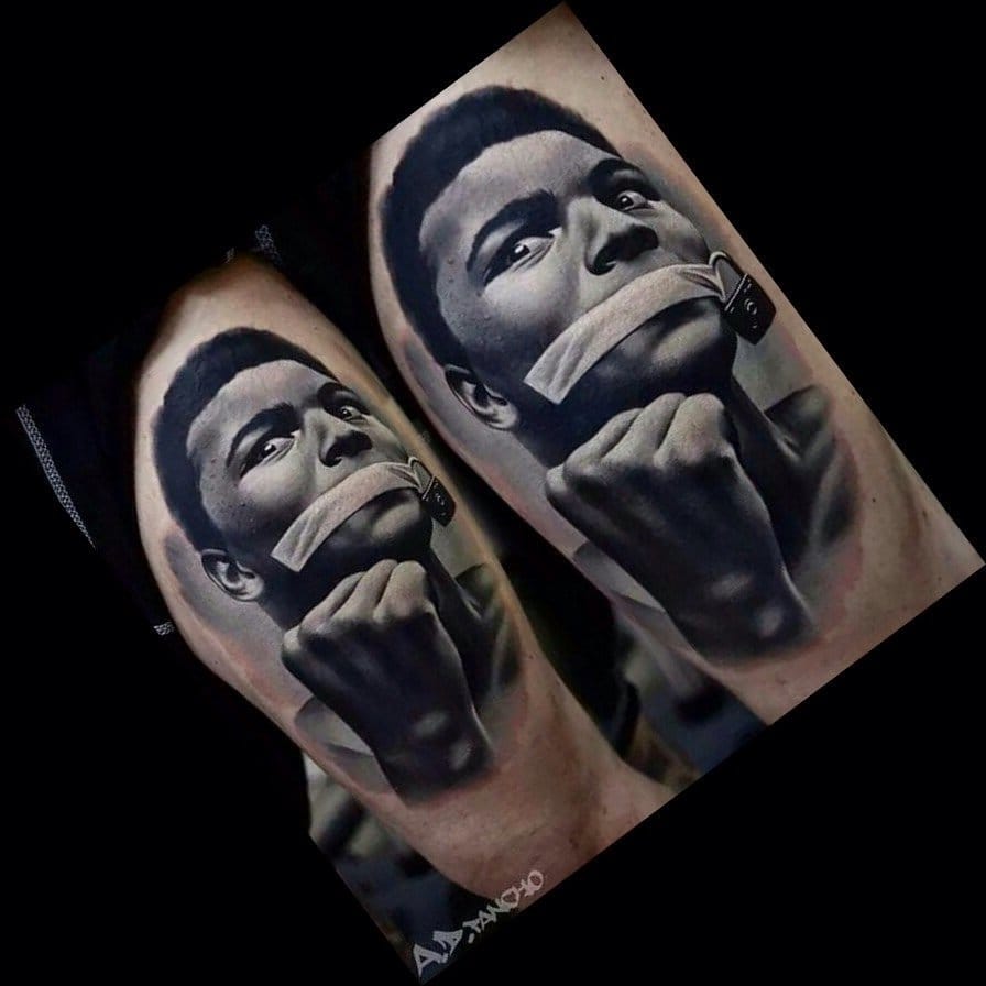 Muhammad Ali The 1st session done on a Muhammad Ali leg sleeve for Darren  By Paul Boxall   By Brothers in Arts Tattoo company ltd  Facebook