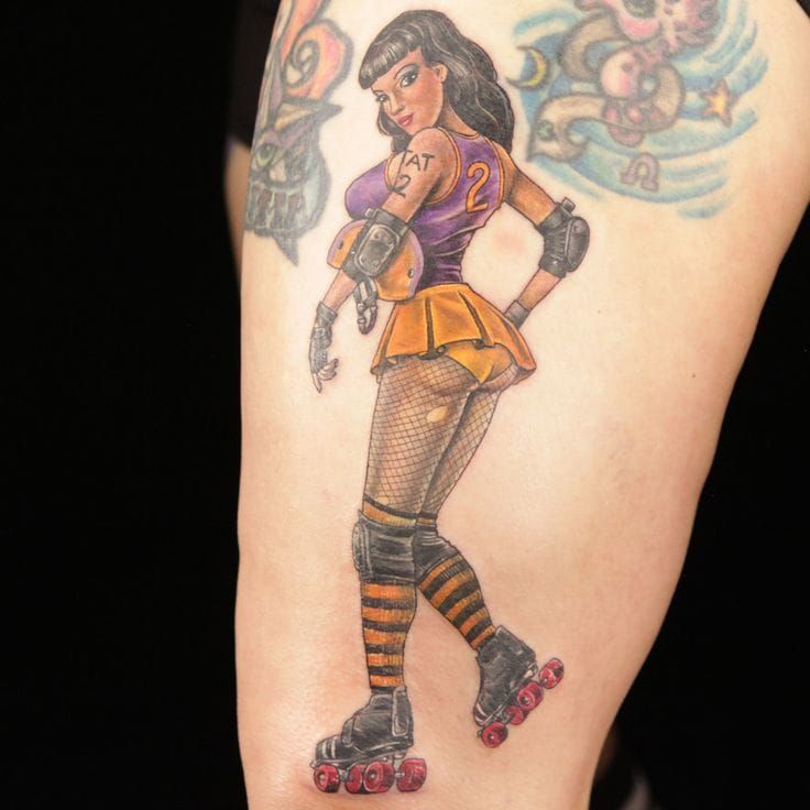 Roller skate tattoo  Joe Kintz Tattooing  Roller derby tattoo Skate  tattoo Roller derby