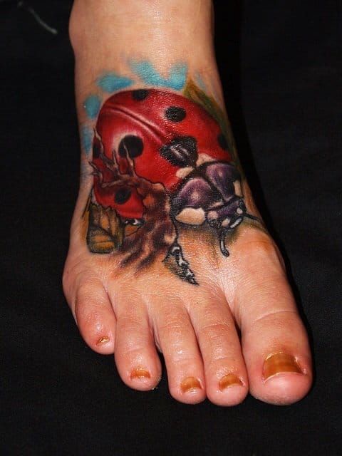 3D Ladybug Tattoo On Ankle