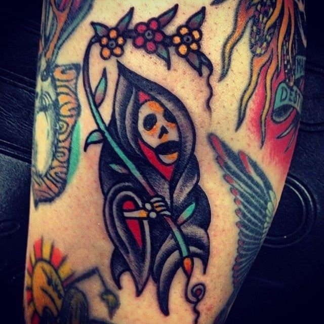 Traditional reaper done by SteveLittleFingers  ThePenetrationInc in  Vienna this summer  rtattoos