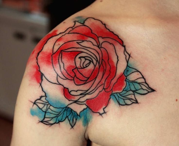 Watercolor rose tattoo by Lorenzo Loreprod Anzini #lorenzoloreprodanzini #rose #watercolor