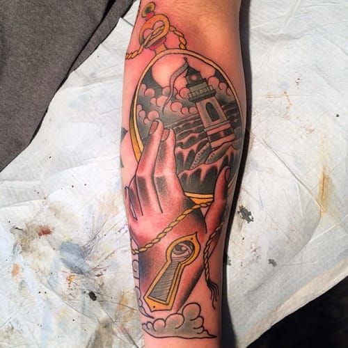 Keyhole Hand Tattoo by Megan Wilson