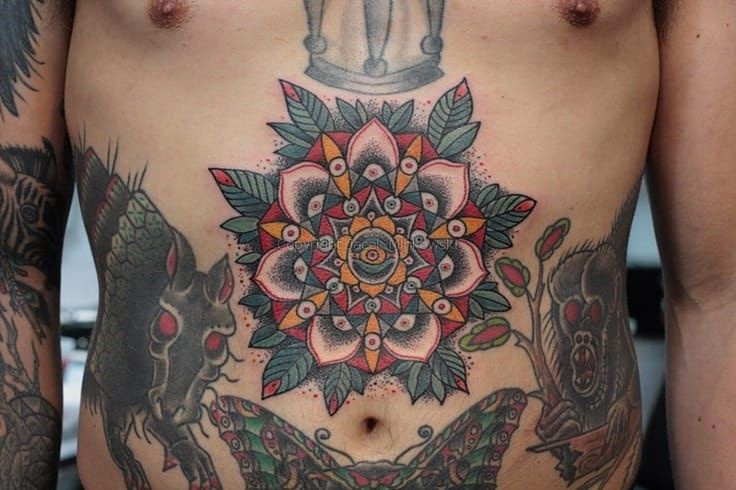 Mandala flower stomach piece - Last Sparrow Tattoo.