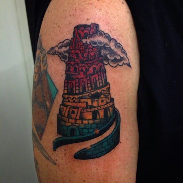 Tower of Babel by Abi zillabitattoo  There is a pre existing scr on  the right side that has raised I during the process but will settle in as  it  By