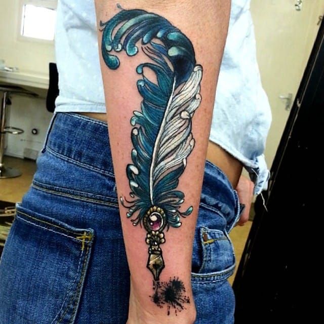 Quill pen on forearm done by Kat at Elegant Ink Northglenn CO  Eventually itll be part of a full sleeve  rtattoos